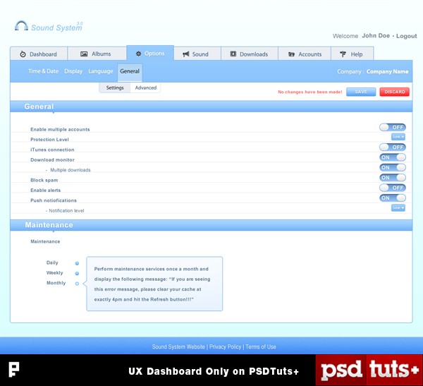 Create a Detailed Web User Interface for an Audio-Themed Application